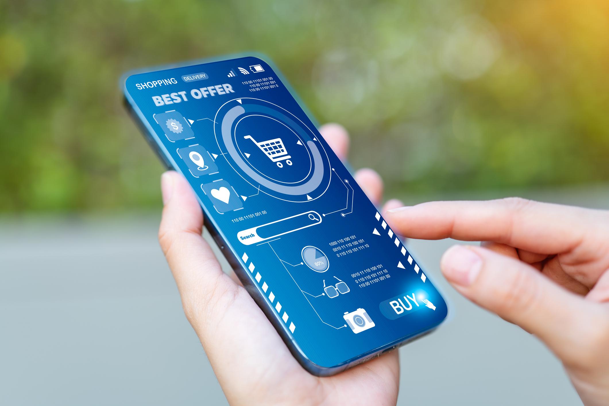 Young people using fake online shopping apps that simulate buying products without spending money.